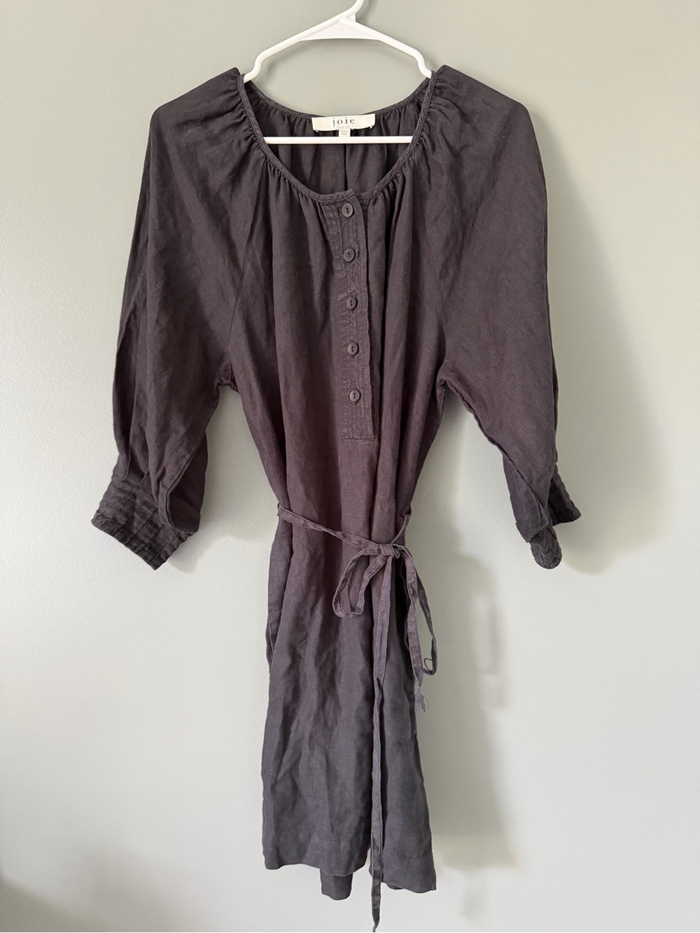 JOIE 100% Linen Black Mini Balloon Sleeve Dress Womens Small